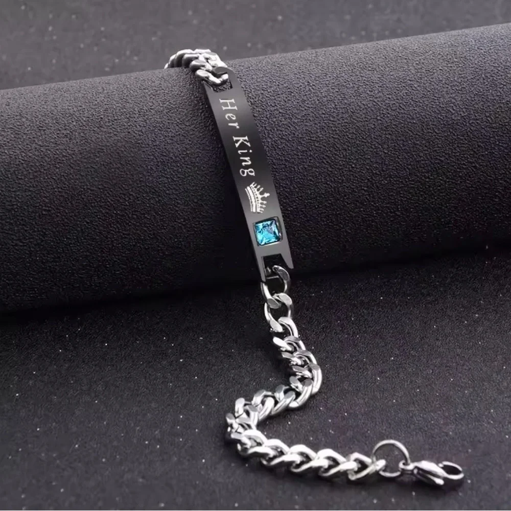 His Queen & Her King Titanium And  Stainless Steel Couples Bracelet Set